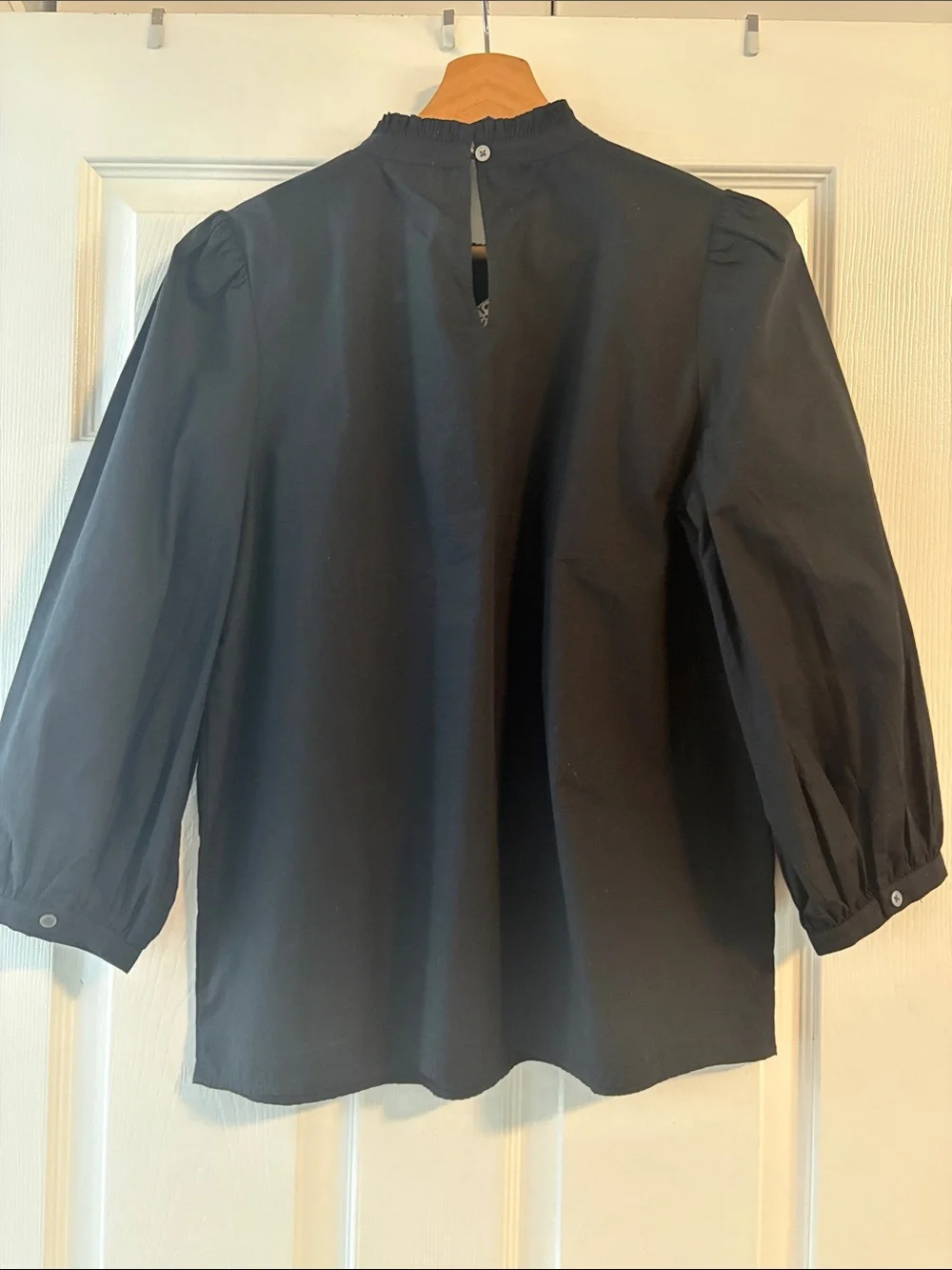 LOFT Black Blouse with White Floral Embroidery